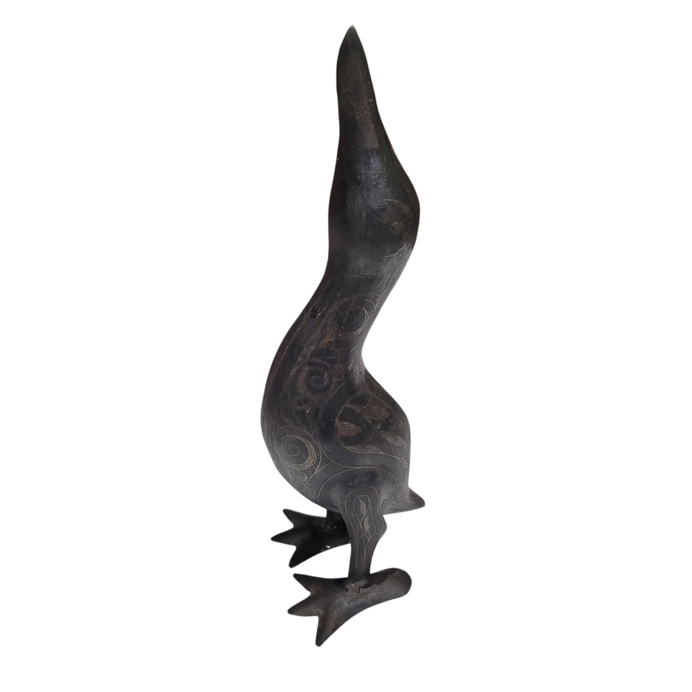 Vintage Metal Duck Sculpture – Handcrafted Etched Iron Goose Figurine Folk Art